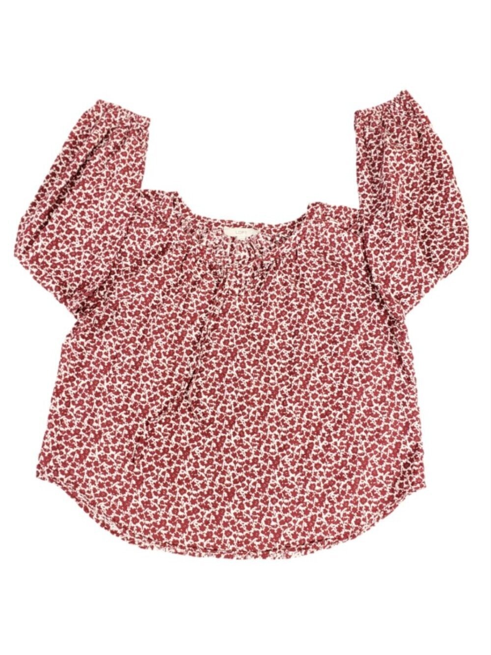 LOFT XL Red Floral Cottagecore Boho Peasant Blouse 100% Cotton